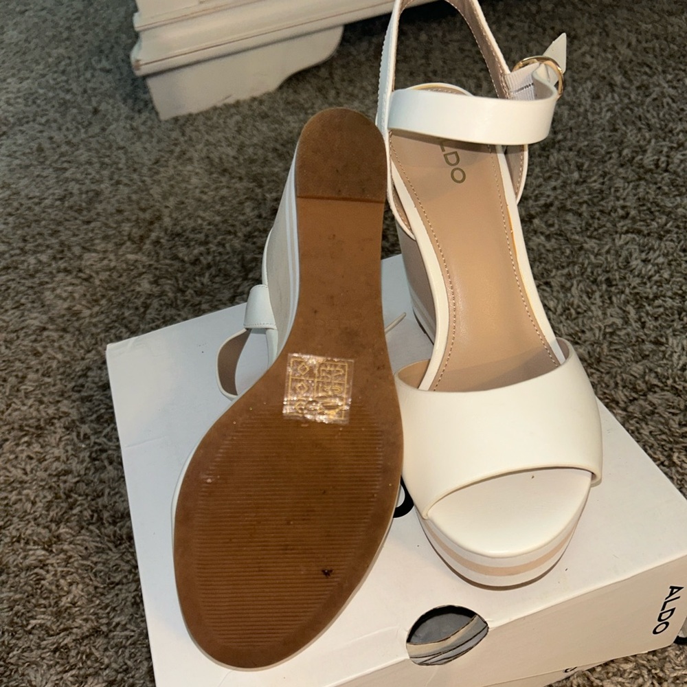 Aldo Cream And Tan Wedge Sandals - image 5